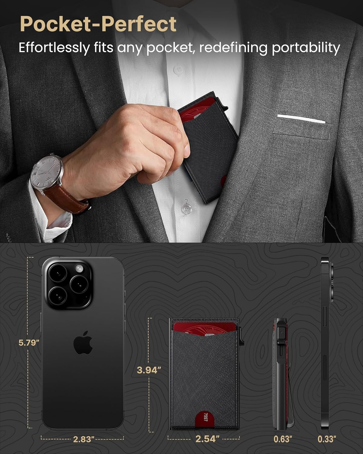 Men’s Slim RFID Pop-Up Wallet with ID Display & Money Clip