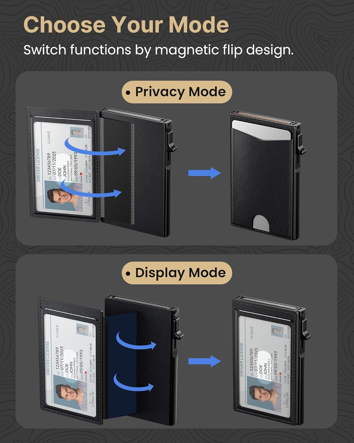 Men’s Slim RFID Pop-Up Wallet with ID Display & Money Clip