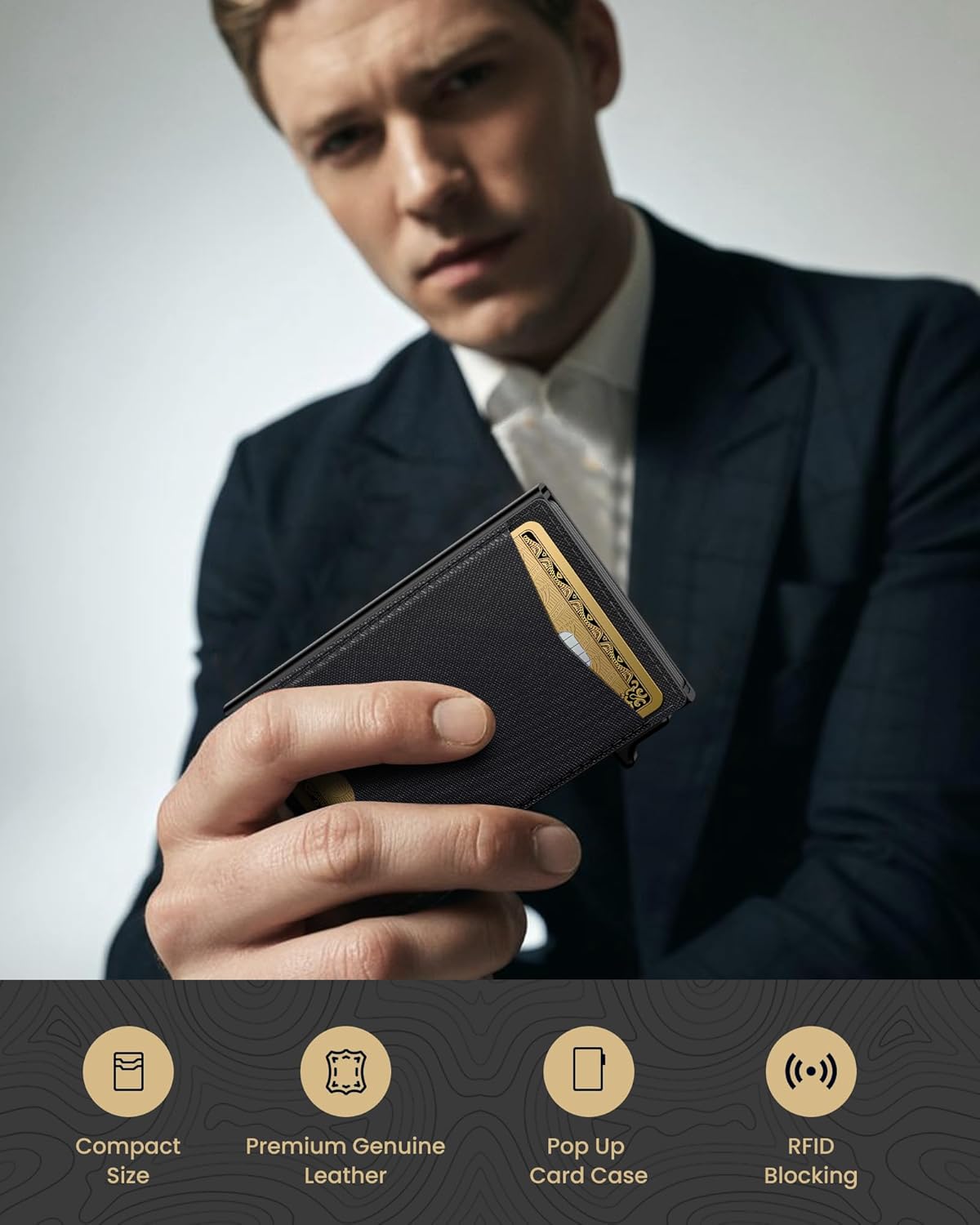 Men’s Slim RFID Pop-Up Wallet with ID Display & Money Clip