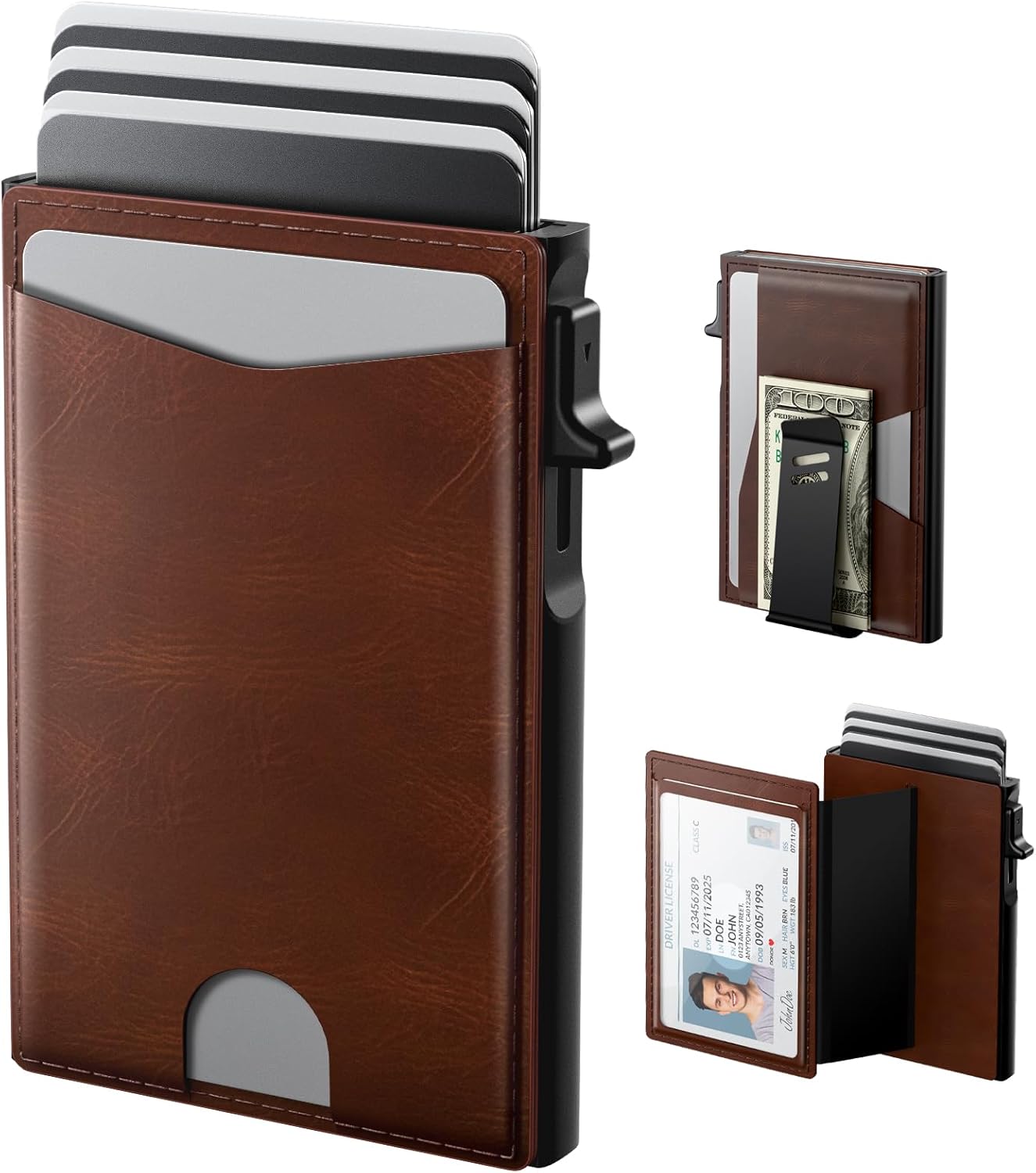 Men’s Slim RFID Pop-Up Wallet with ID Display & Money Clip