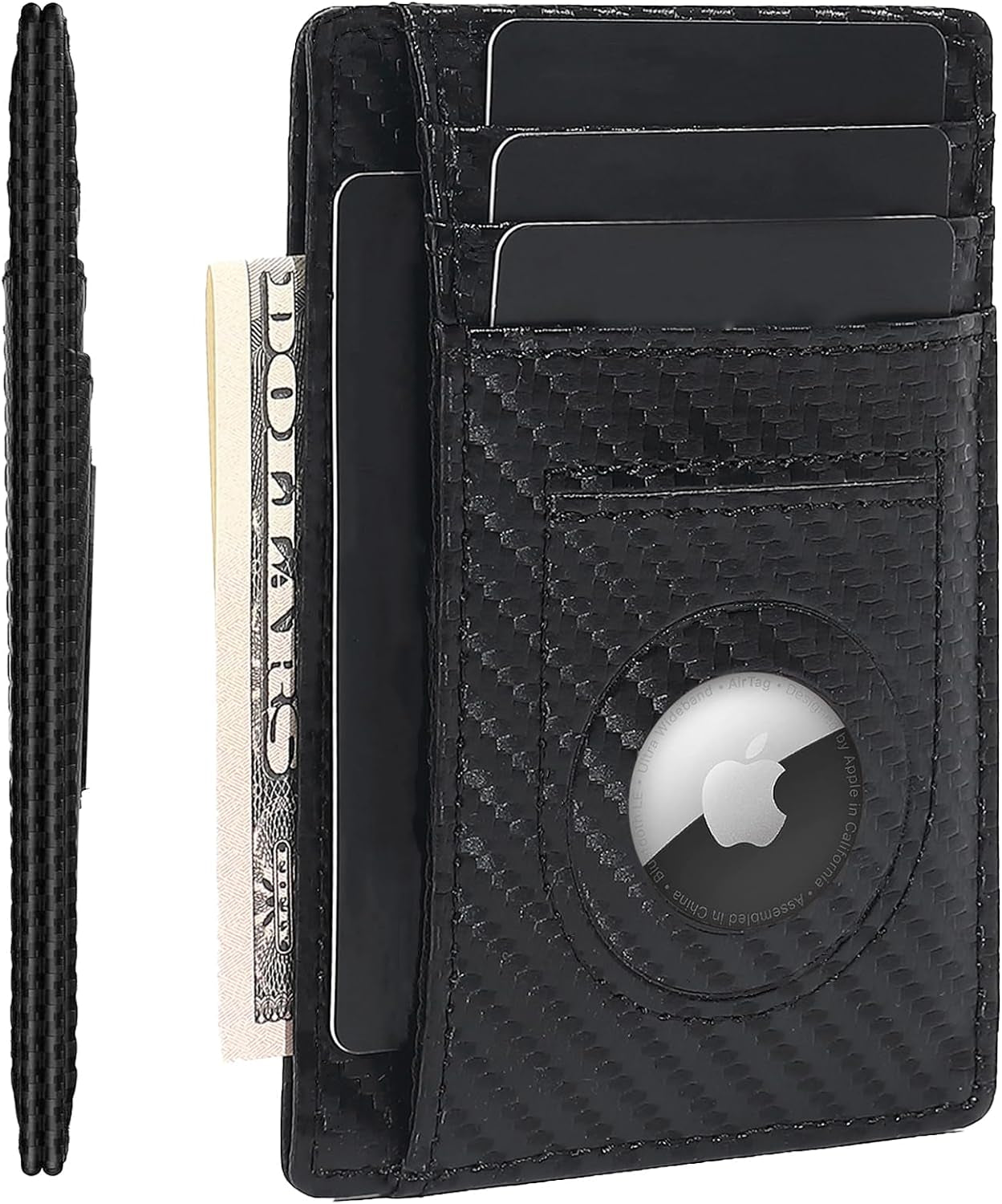 Men's Slim RFID Wallet with AirTag Holder - Carbon Fiber Front Pocket Wallet - Abbycart