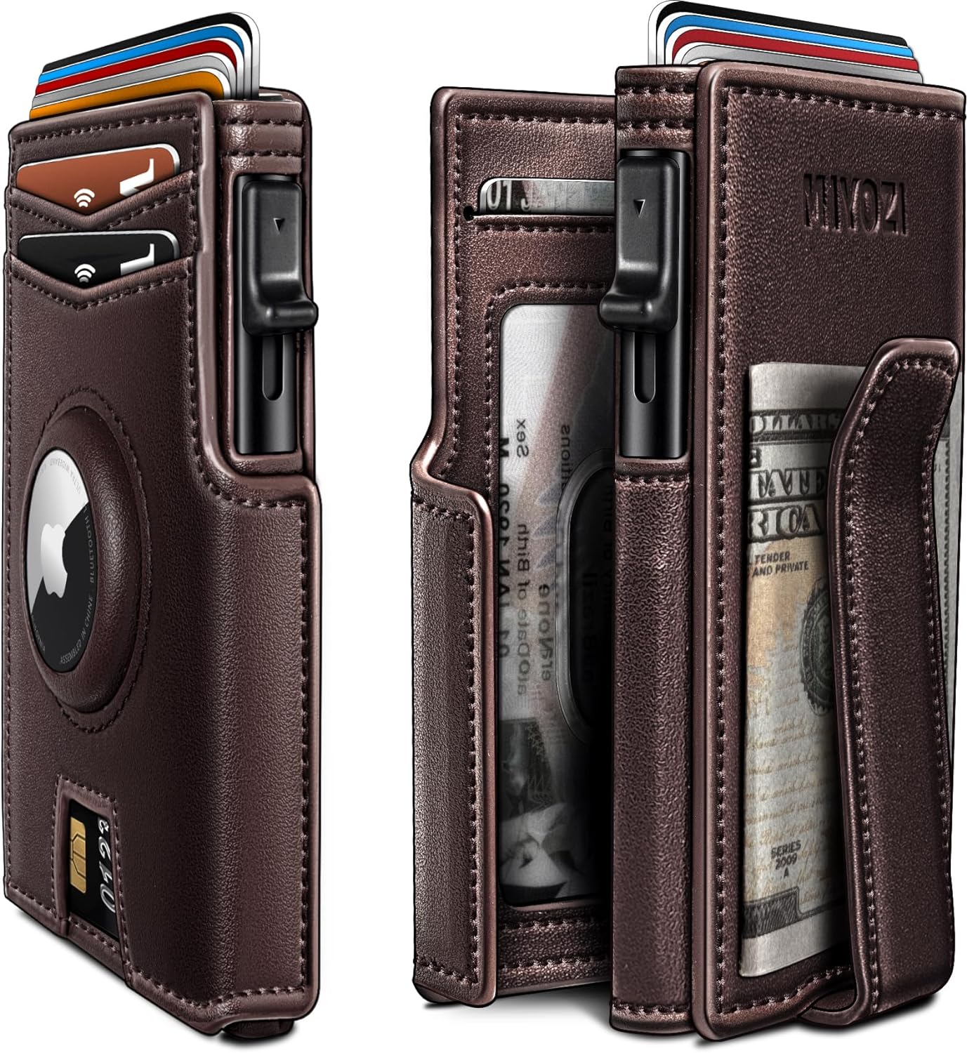Leather Wallet With AirTag Holder - 7 Slots, RFID Blocking, Slim Credit Card Wallet