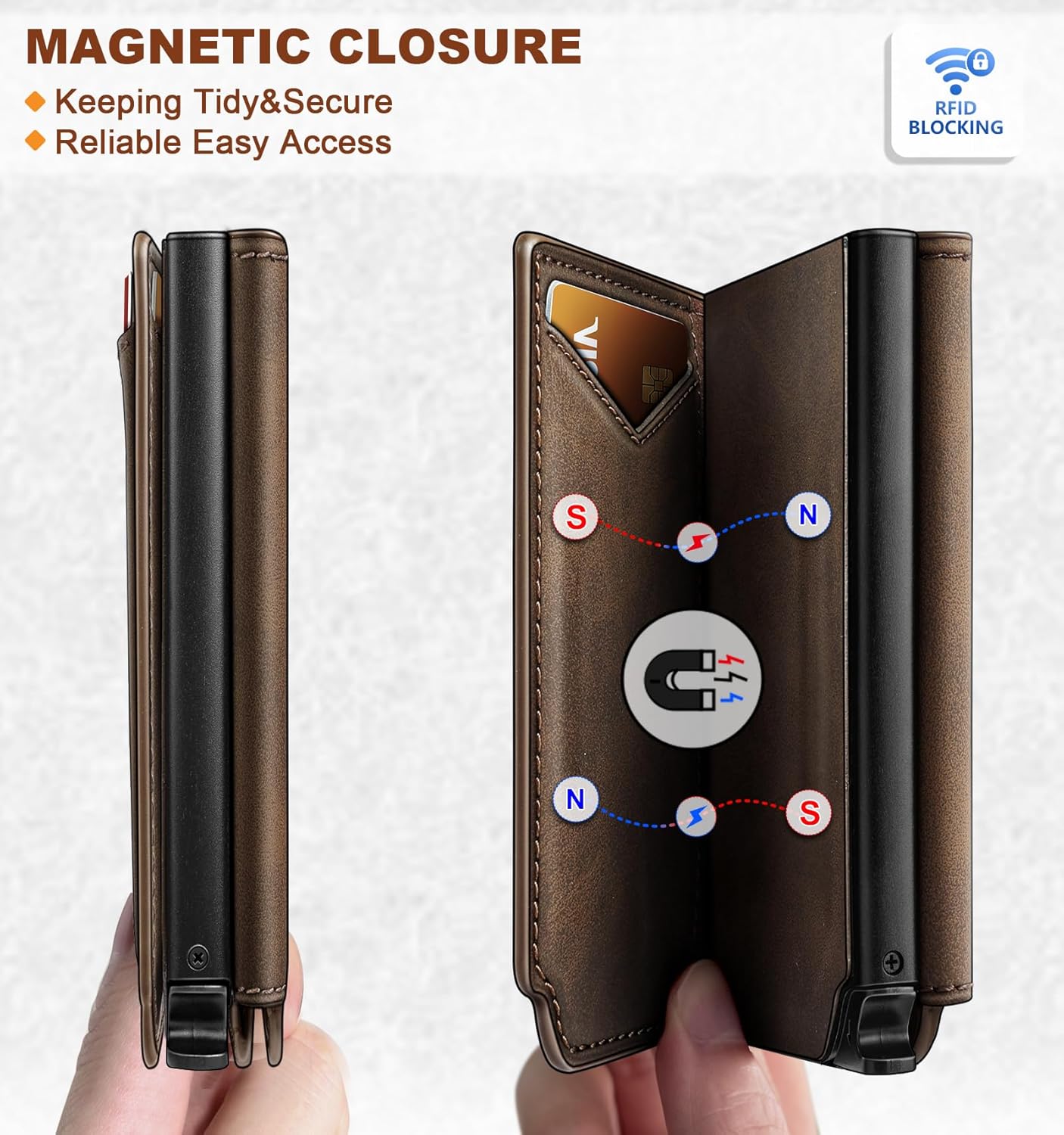 Men’s Slim RFID Wallet with Money Clip – Magnetic Pop - Up Card Holder - Abbycart