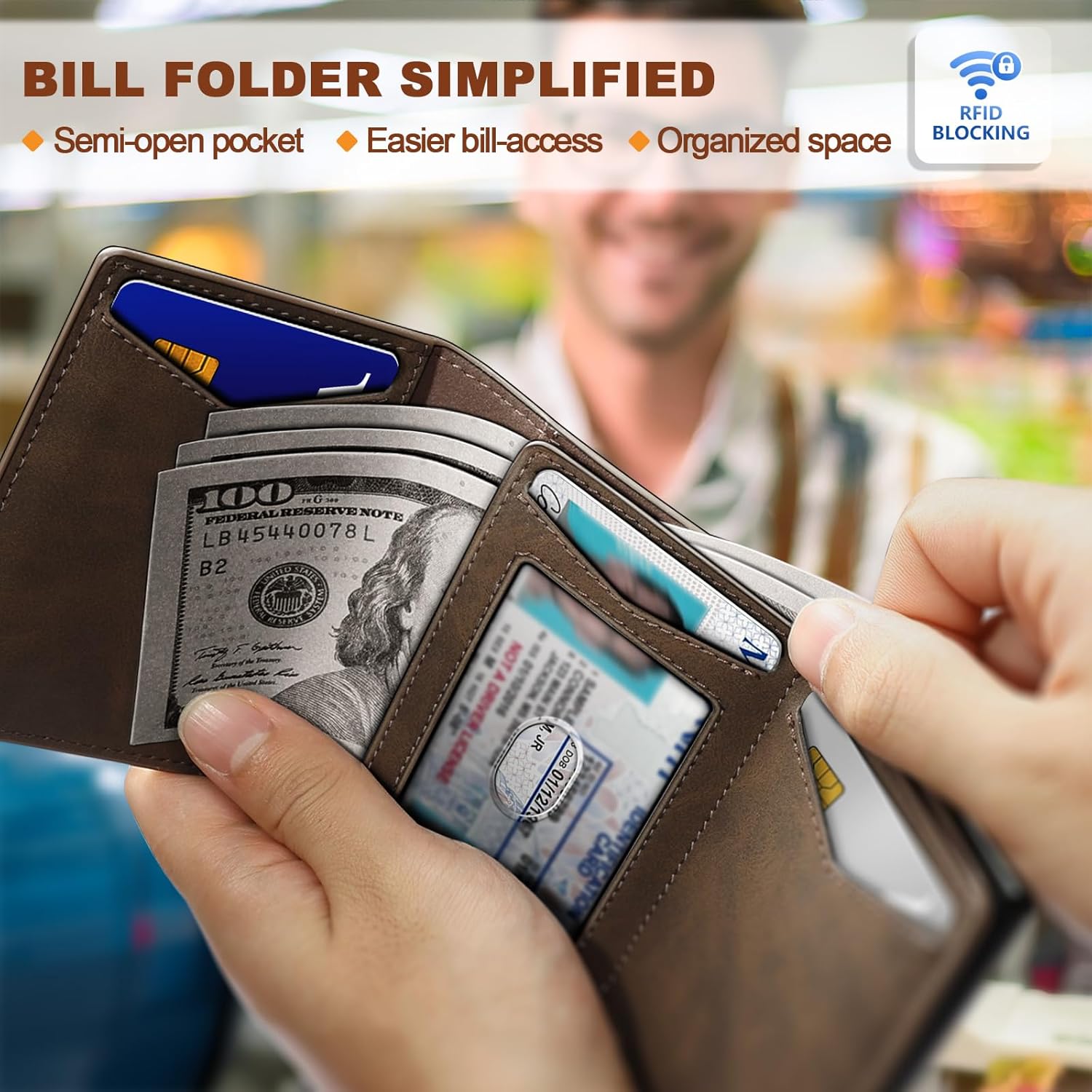 Men’s Slim RFID Wallet with Money Clip – Magnetic Pop - Up Card Holder - Abbycart