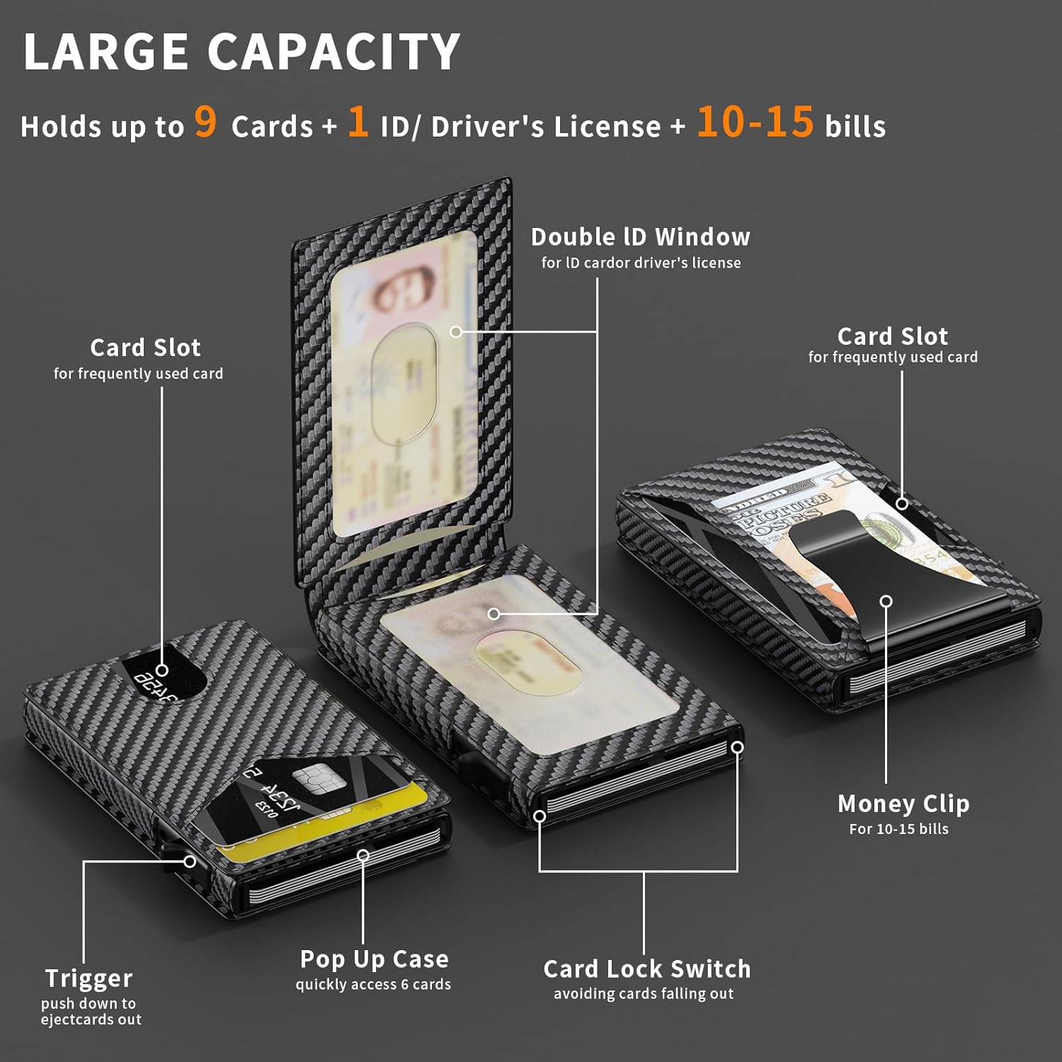 Men’s Slim RFID Wallet with Pop - Up Card Holder & Money Clip - Abbycart