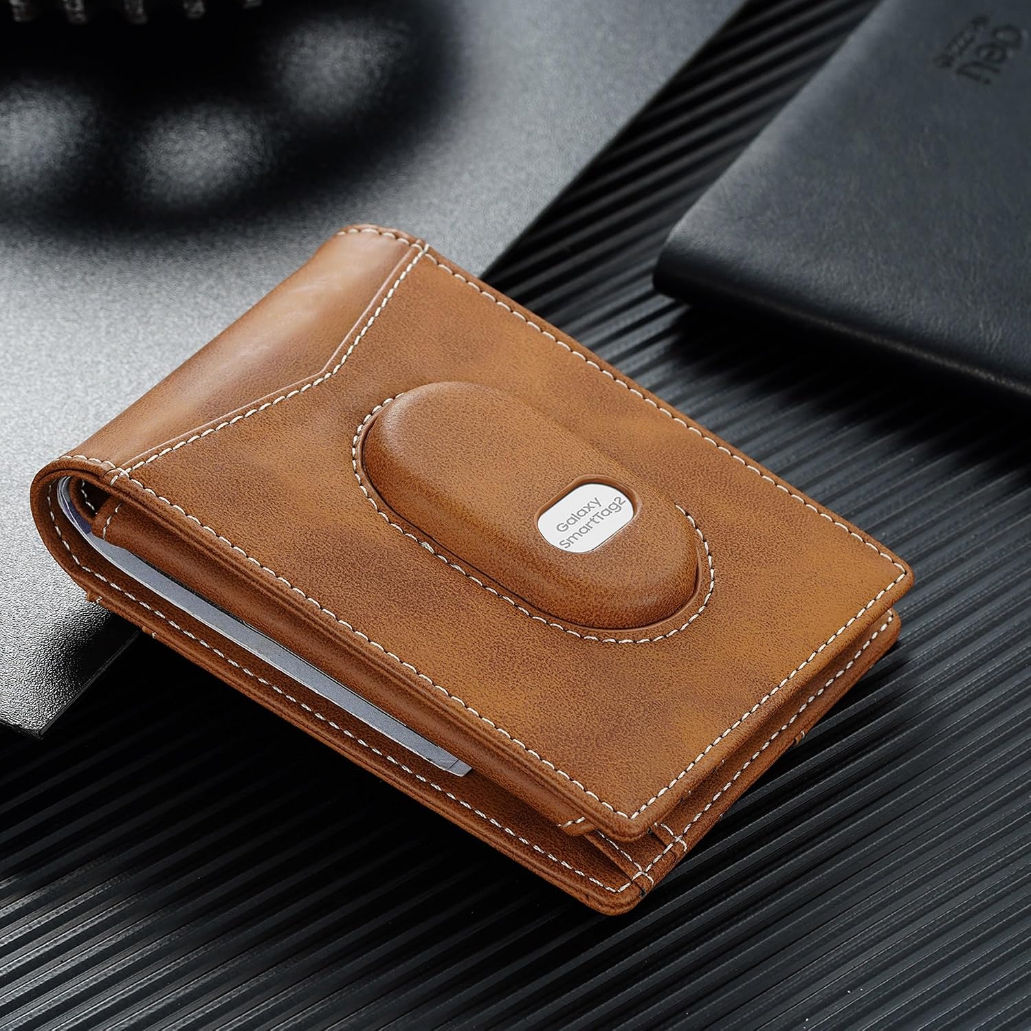 Mens Wallet for Samsung Galaxy SmartTag2 Slim Minimalist | Anti-Lost RFID Blocking Bifold Leather Wallet with Money Clip