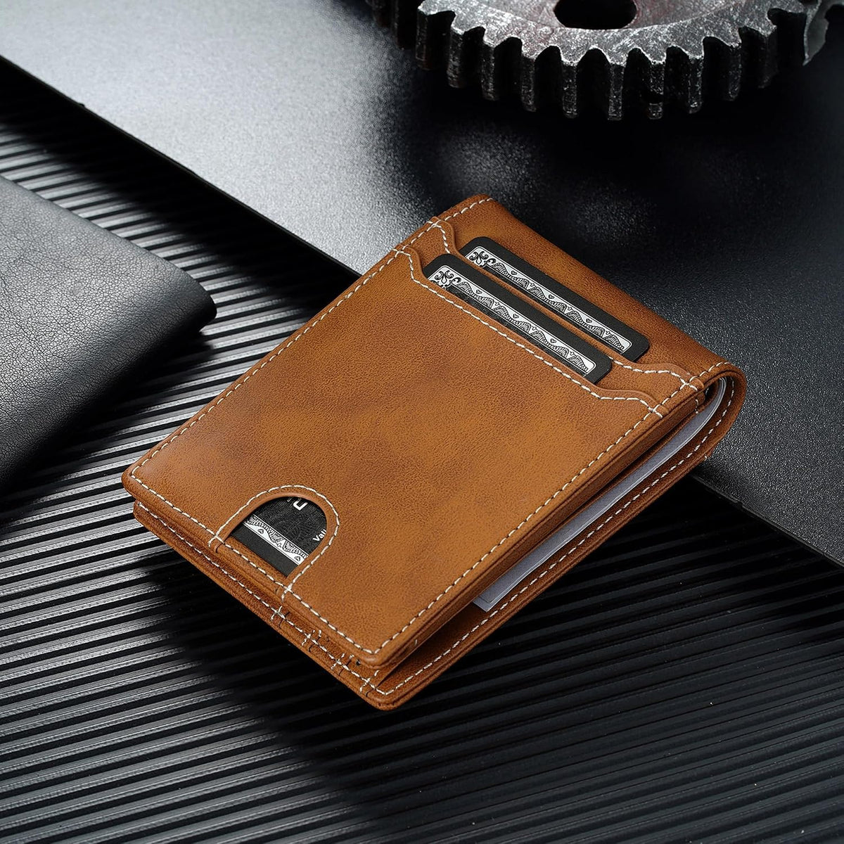 Mens Wallet for Samsung Galaxy SmartTag2 Slim Minimalist | Anti-Lost RFID Blocking Bifold Leather Wallet with Money Clip