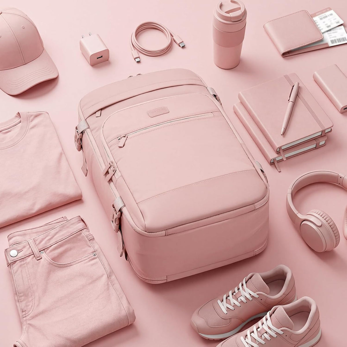 mibasies 30L Travel Backpack for Women & Men: Flight Approved Carry On Backpack, TSA Personal Item Bag with Water Bottle Pocket, Weekender Essentials Backpacks fits 15.6" Laptop - Pink