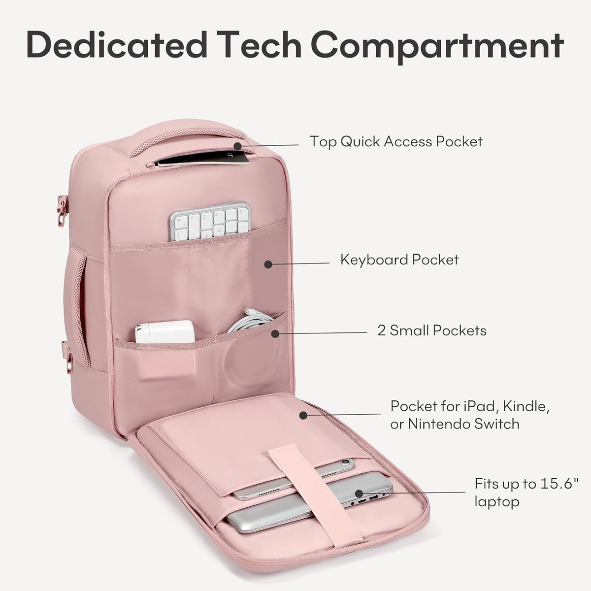 mibasies 30L Travel Backpack for Women & Men: Flight Approved Carry On Backpack, TSA Personal Item Bag with Water Bottle Pocket, Weekender Essentials Backpacks fits 15.6" Laptop - Pink