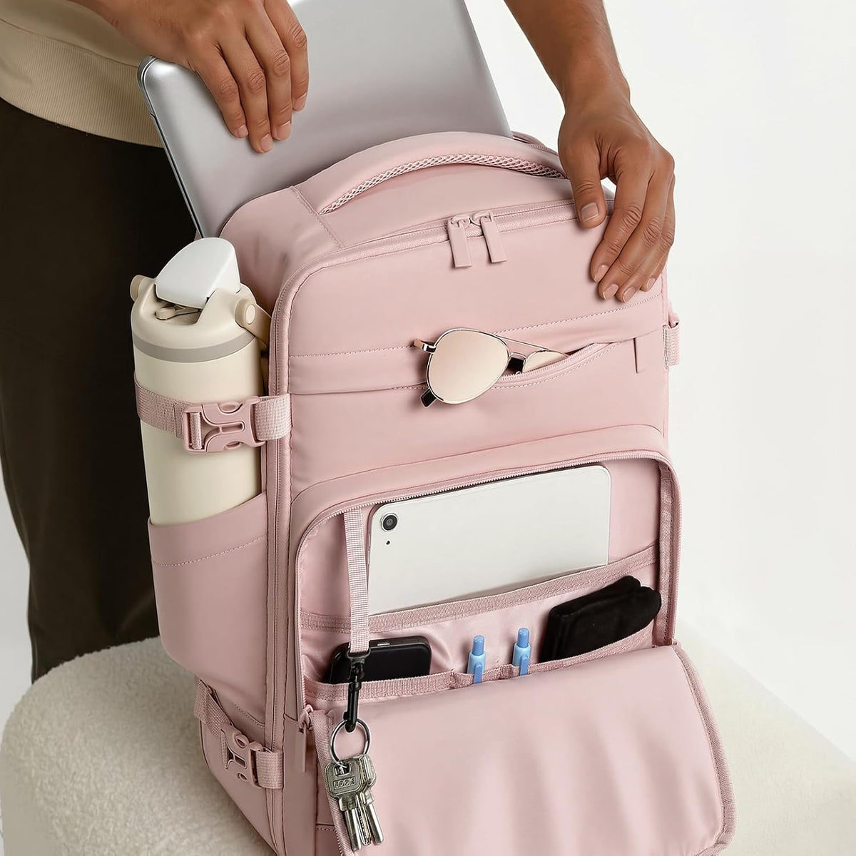 mibasies 30L Travel Backpack for Women & Men: Flight Approved Carry On Backpack, TSA Personal Item Bag with Water Bottle Pocket, Weekender Essentials Backpacks fits 15.6" Laptop - Pink