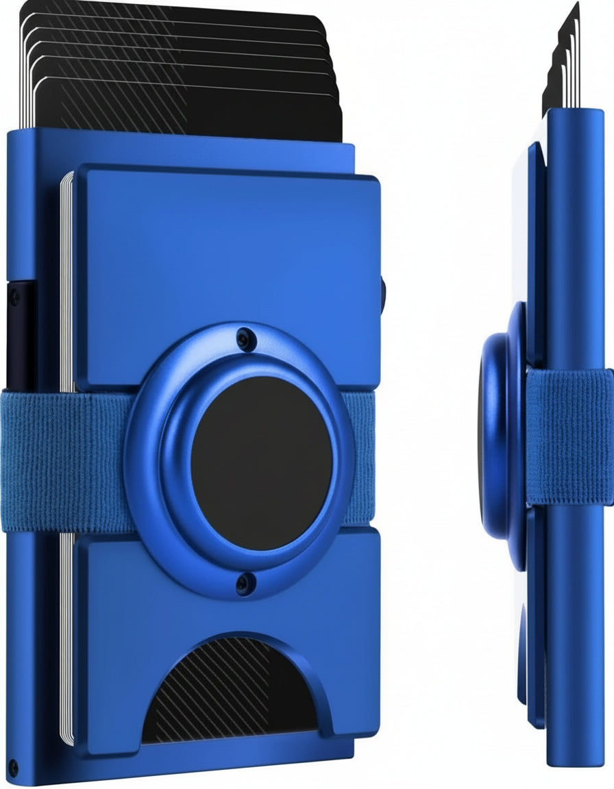 Minimalist Airtag Wallet for Men - Slim RFID Blocking Metal Card Holder with Pop - Up Mechanism, Holds 12+ Cards - Abbycart