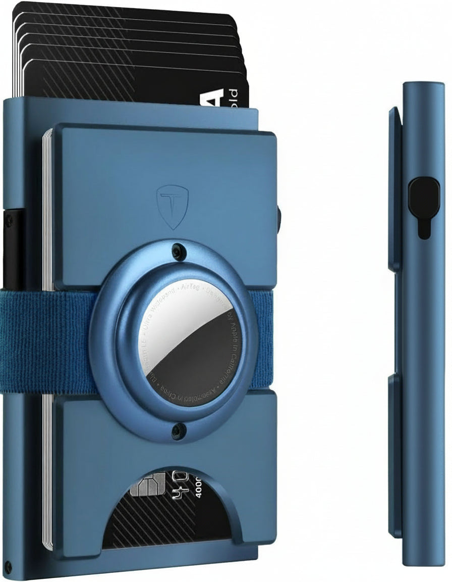 Minimalist Airtag Wallet for Men - Slim RFID Blocking Metal Card Holder with Pop - Up Mechanism, Holds 12+ Cards - Abbycart