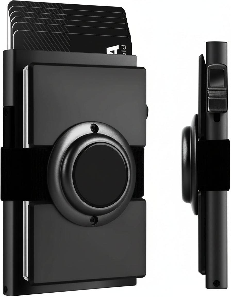 Minimalist Airtag Wallet for Men - Slim RFID Blocking Metal Card Holder with Pop - Up Mechanism, Holds 12+ Cards - Abbycart