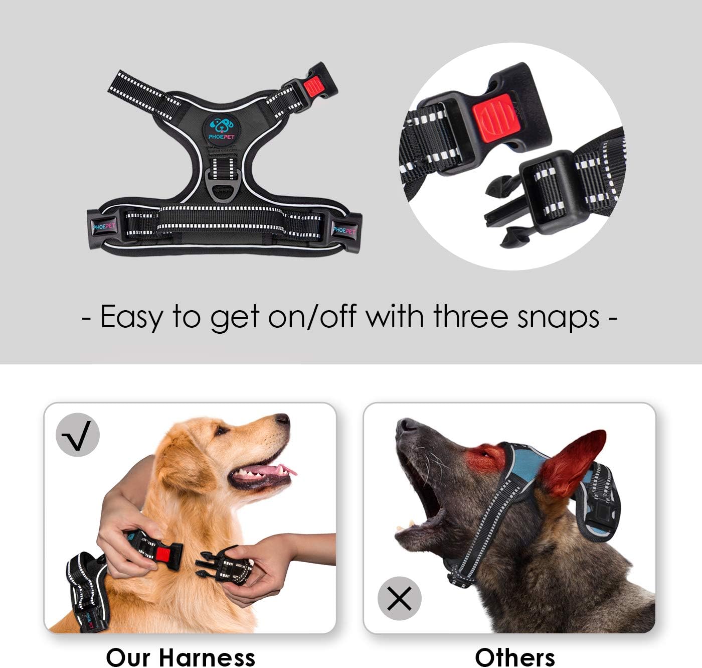 No Pull Dog Harness Reflective Adjustable with Handle & Clips