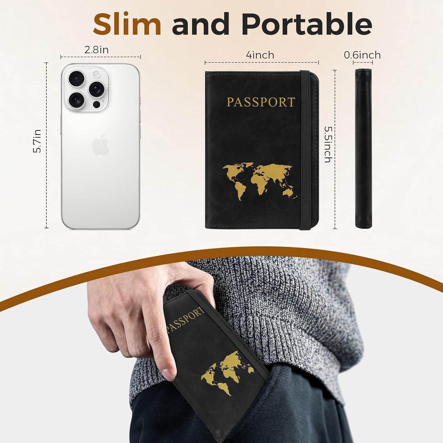 Passport Holder for Travel | RFID Blocking Leather Passport Wallet with AirTag Slot, Card Holder & Pen Slot Gift for Men Women - Abbycart