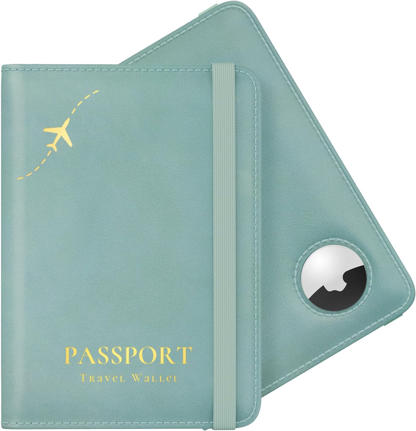 Passport Holder with Airtag Slot, Airtag Passport Wallet for Men, Slim Leather Passport Holder Case Family for Travel Anti - Lost, Green - Abbycart