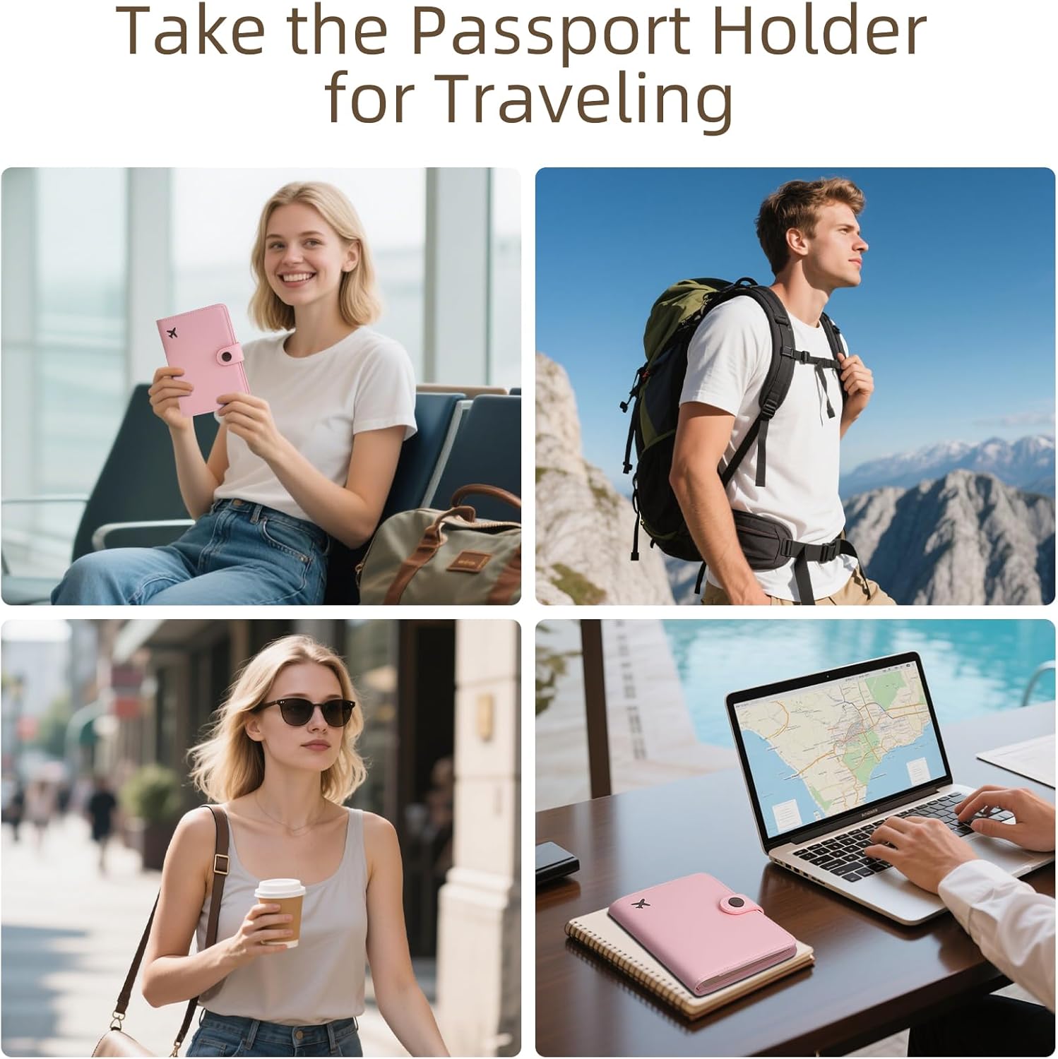 Pink RFID Passport Holder Travel Wallet for Women with Card Slots