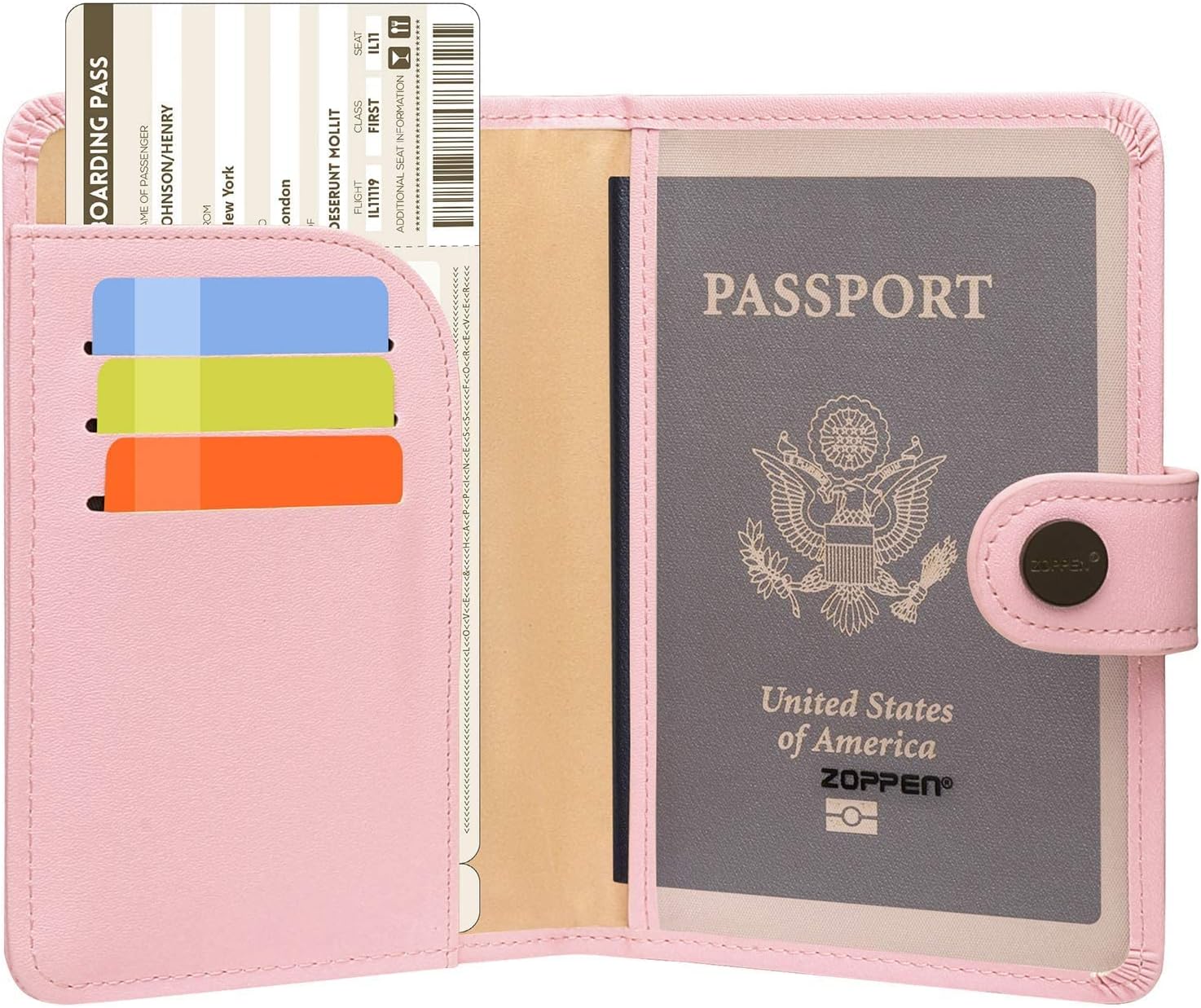 Pink RFID Passport Holder Travel Wallet for Women with Card Slots