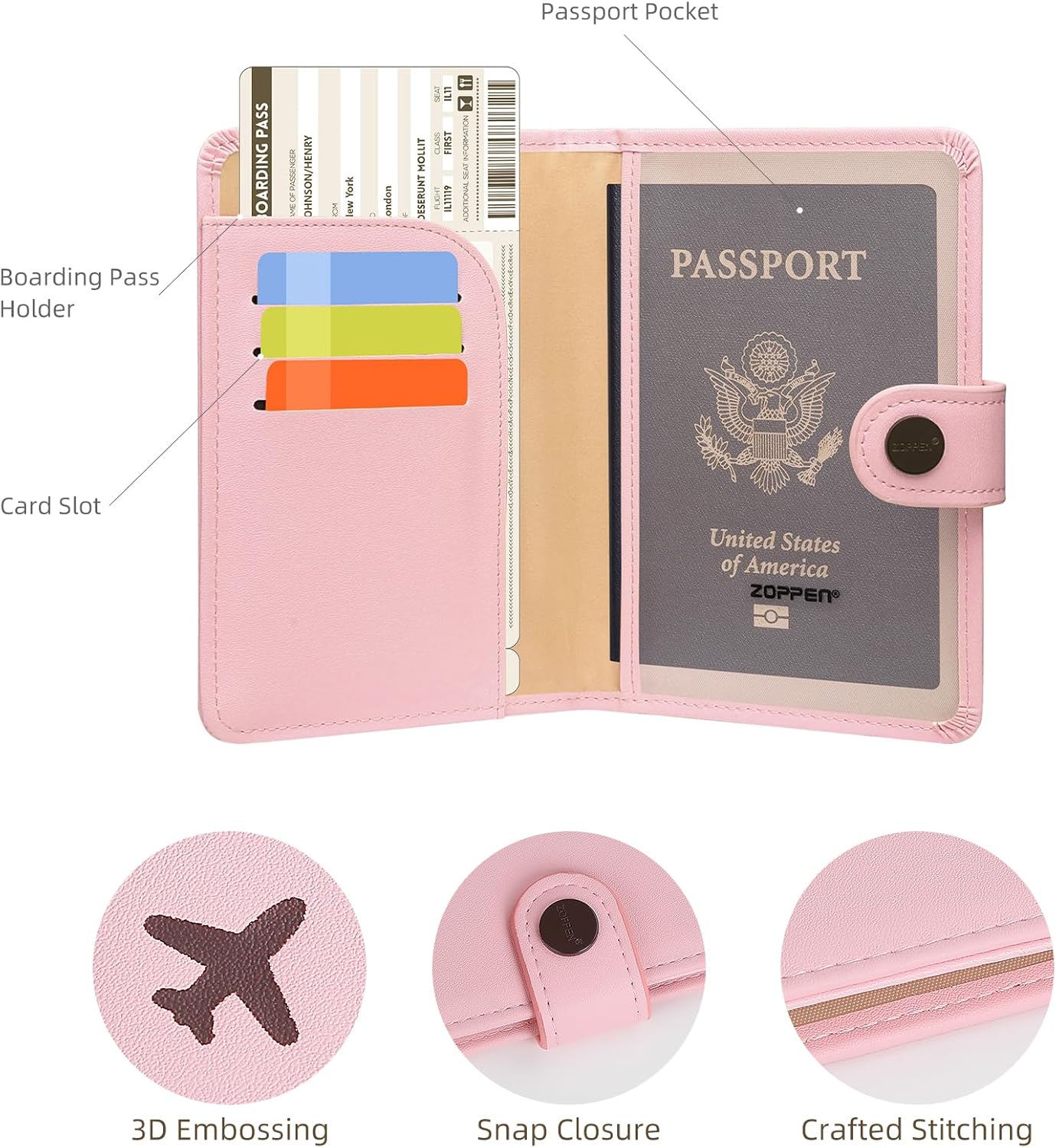 Pink RFID Passport Holder Travel Wallet for Women with Card Slots