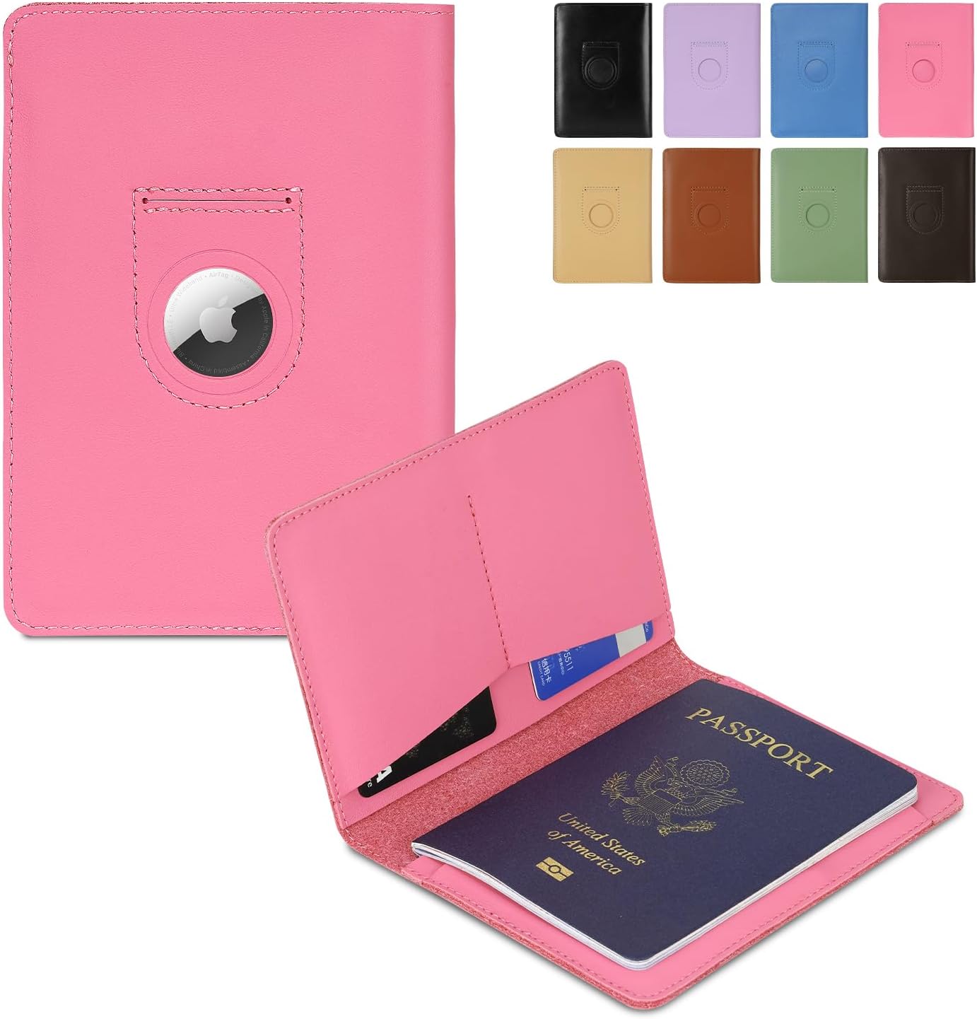 Eco-Friendly Leather Passport Holder with AirTag Slot – RFID Blocking Travel Wallet for Secure and Stylish Journeys