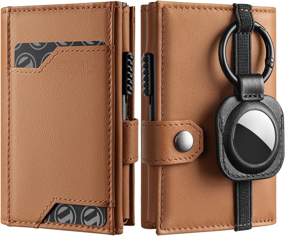 Pop-up Leather Wallet with AirTag Holder and RFID Blocking