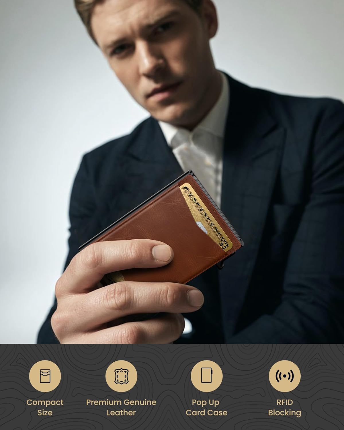 Pop Up Wallet for Men RFID Blocking Slim Leather Front Pocket