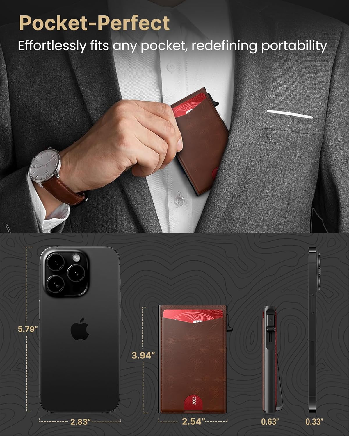 Pop Up Wallet for Men RFID Blocking Slim Leather Front Pocket