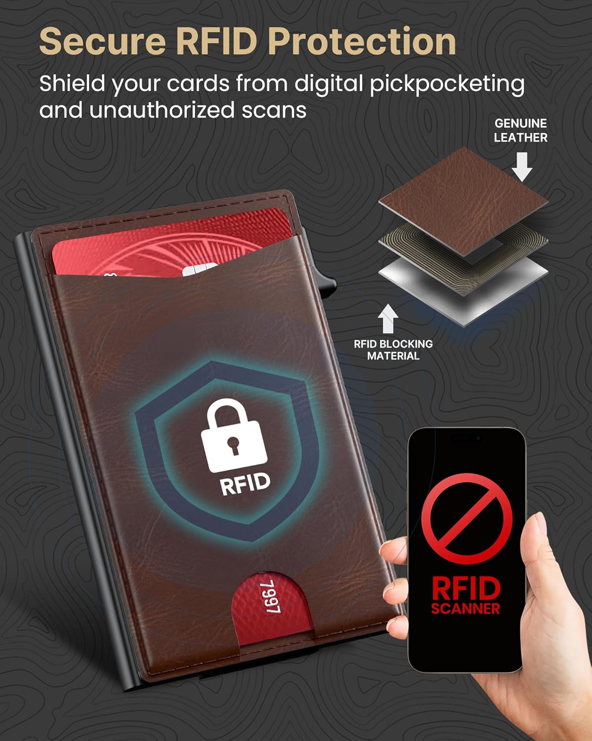 Pop Up Wallet for Men RFID Blocking Slim Leather Front Pocket