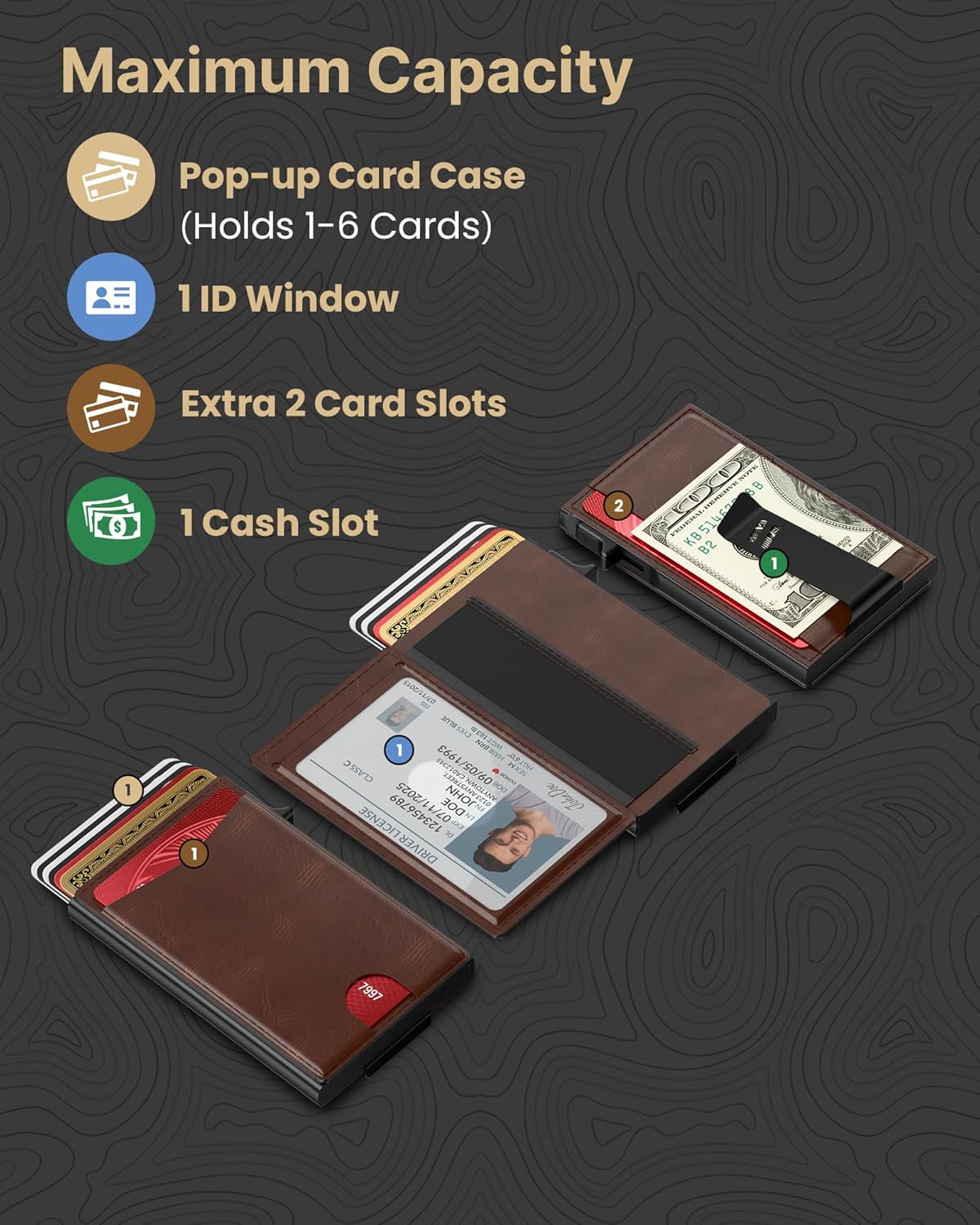 Pop Up Wallet for Men RFID Blocking Slim Leather Front Pocket