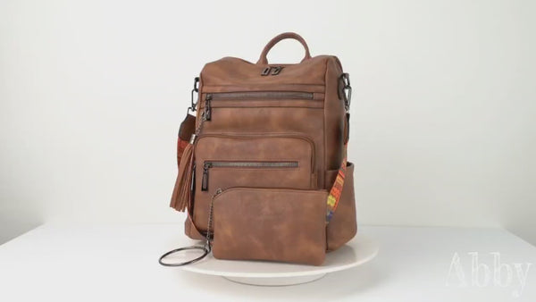 Vegan Leather Convertible Backpack Purse for Women with Laptop