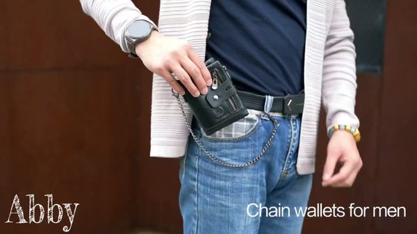Genuine Leather Chain Wallet for Men RFID Blocking Biker Wallet