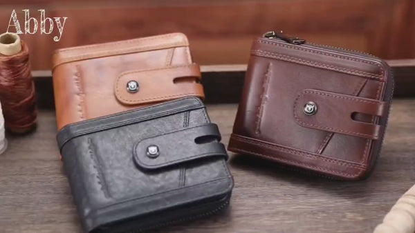 Genuine Leather RFID Blocking Men’s Wallet with Zipper & 14 Slots