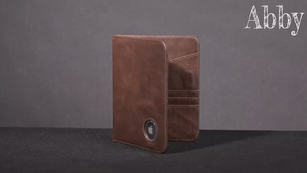Genuine Leather Passport Holder with AirTag Slot & RFID Blocking Wallet