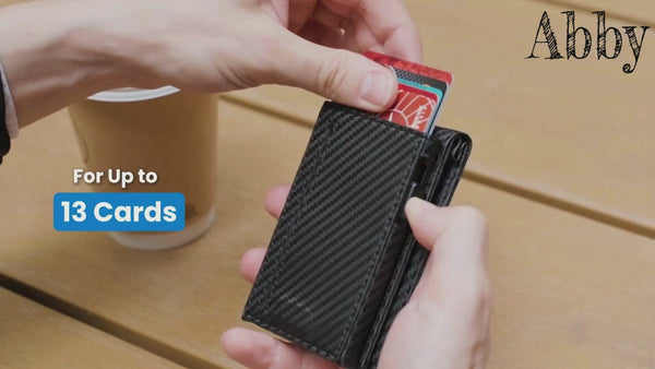 Men's RFID Blocking Wallet Slim Pop Up Card Holder 12-14 Cards Cash ID