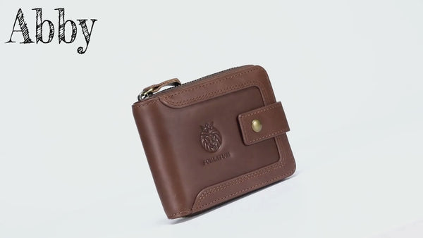 Men's Genuine Leather Zipper Wallet RFID Blocking Coin Pocket Brown
