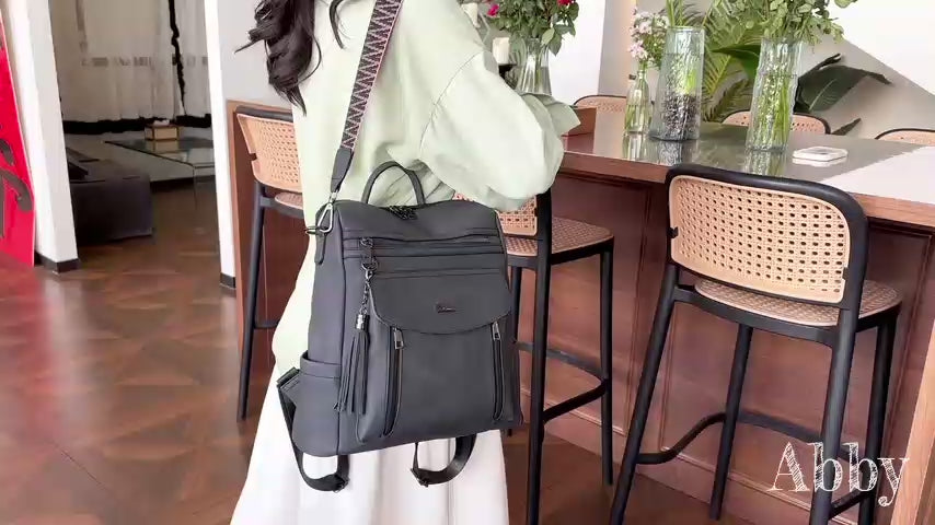 Backpack purse demo showing the pockets, anti-theft back pocket and carry options