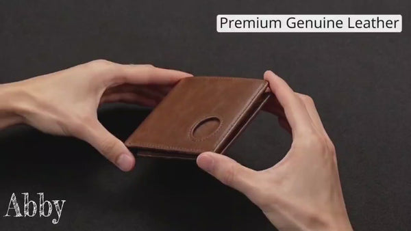 Men's Genuine Leather Wallet with AirTag Holder - RFID Safe & Slim Design