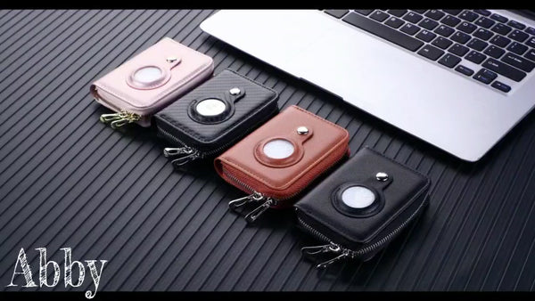 AirTag Wallet for Women - RFID Blocking Leather Zipper Wallet with AirTag Holder