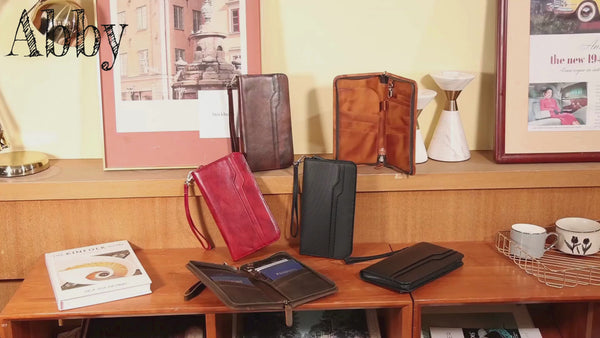 Family Leather Passport Wallet RFID Blocking Holder for 6 Passports