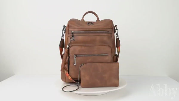 Vegan Leather Convertible Backpack Purse for Women with Laptop