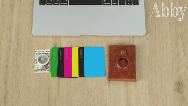 Abby Leather MagSafe Wallet with AirTag Holder - Secure Magnetic Card Storage & Adjustable Stand for iPhone, Brown With Rfid Protection