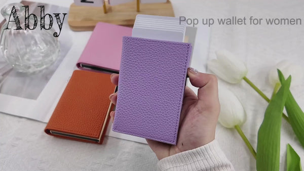 Women's Purple RFID Wallet with Pop-Up Holder, Slim Trifold Design