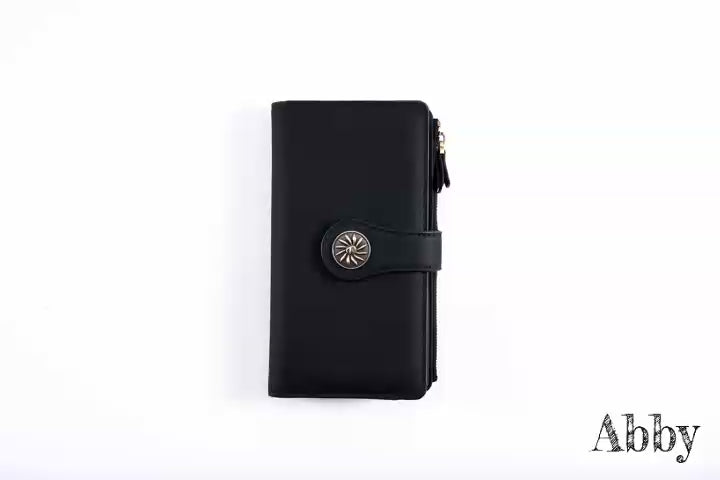 Women's trifold RFID blocking wallet shown from every angle
