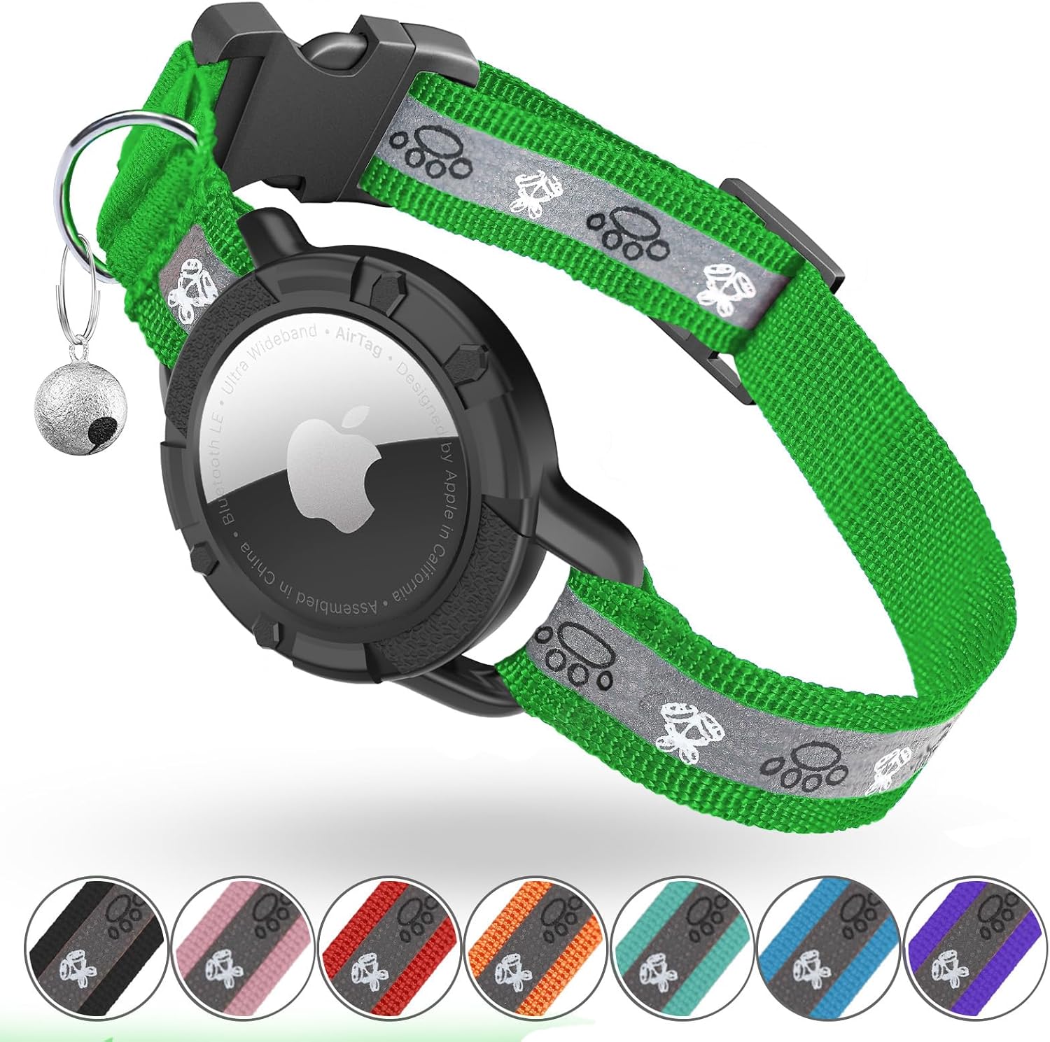 Reflective AirTag Cat Collar – Adjustable GPS Tracker with Safety Elastic & Integrated Holder