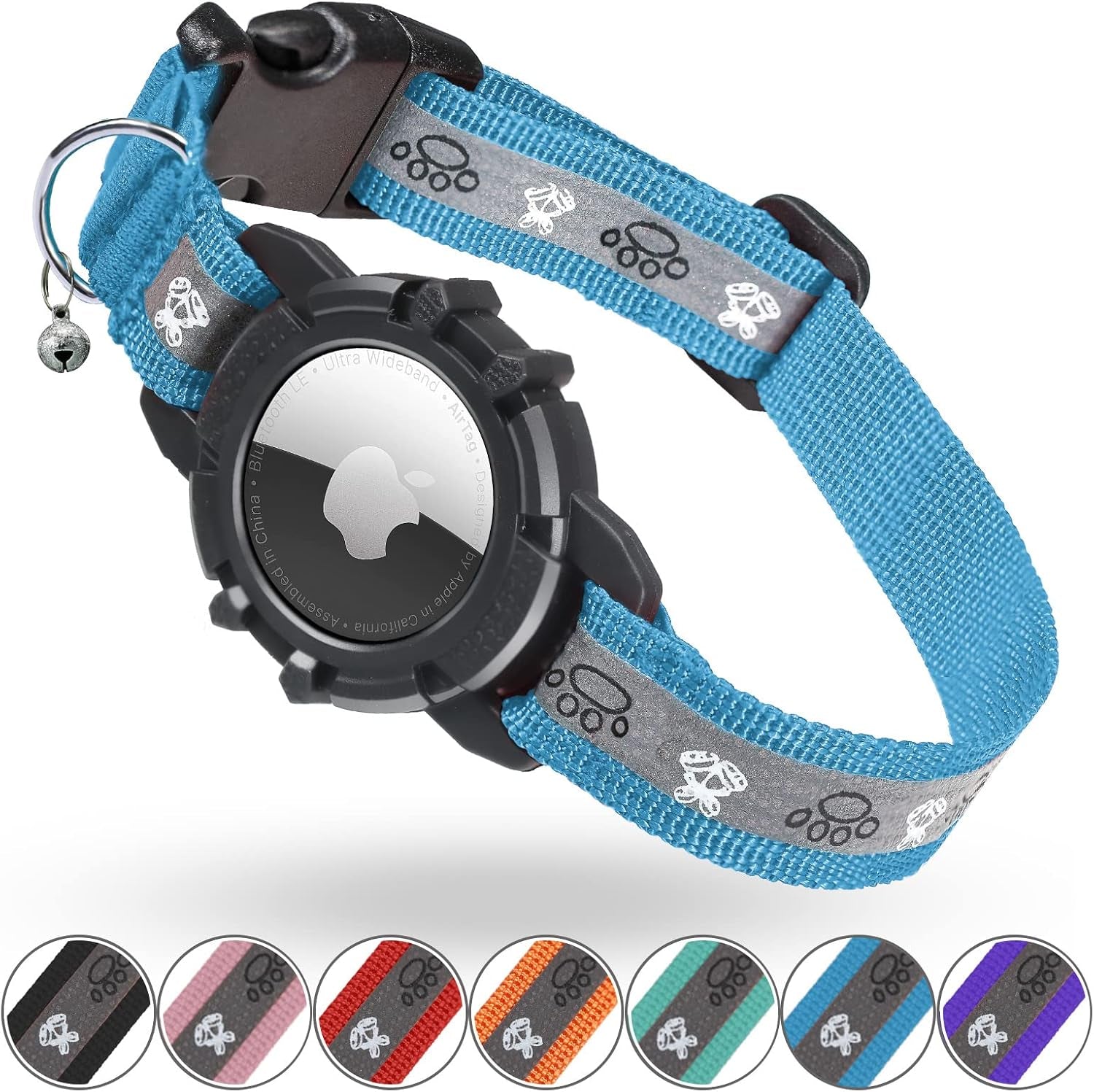 Reflective AirTag Cat Collar – Adjustable GPS Tracker with Safety Elastic & Integrated Holder - Abbycart