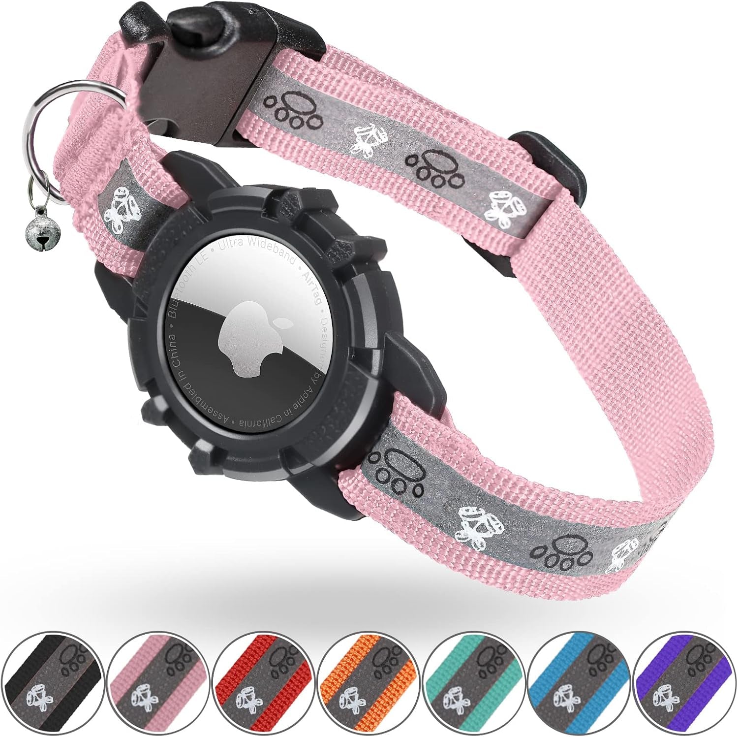 Reflective AirTag Cat Collar – Adjustable GPS Tracker with Safety Elastic & Integrated Holder - Abbycart