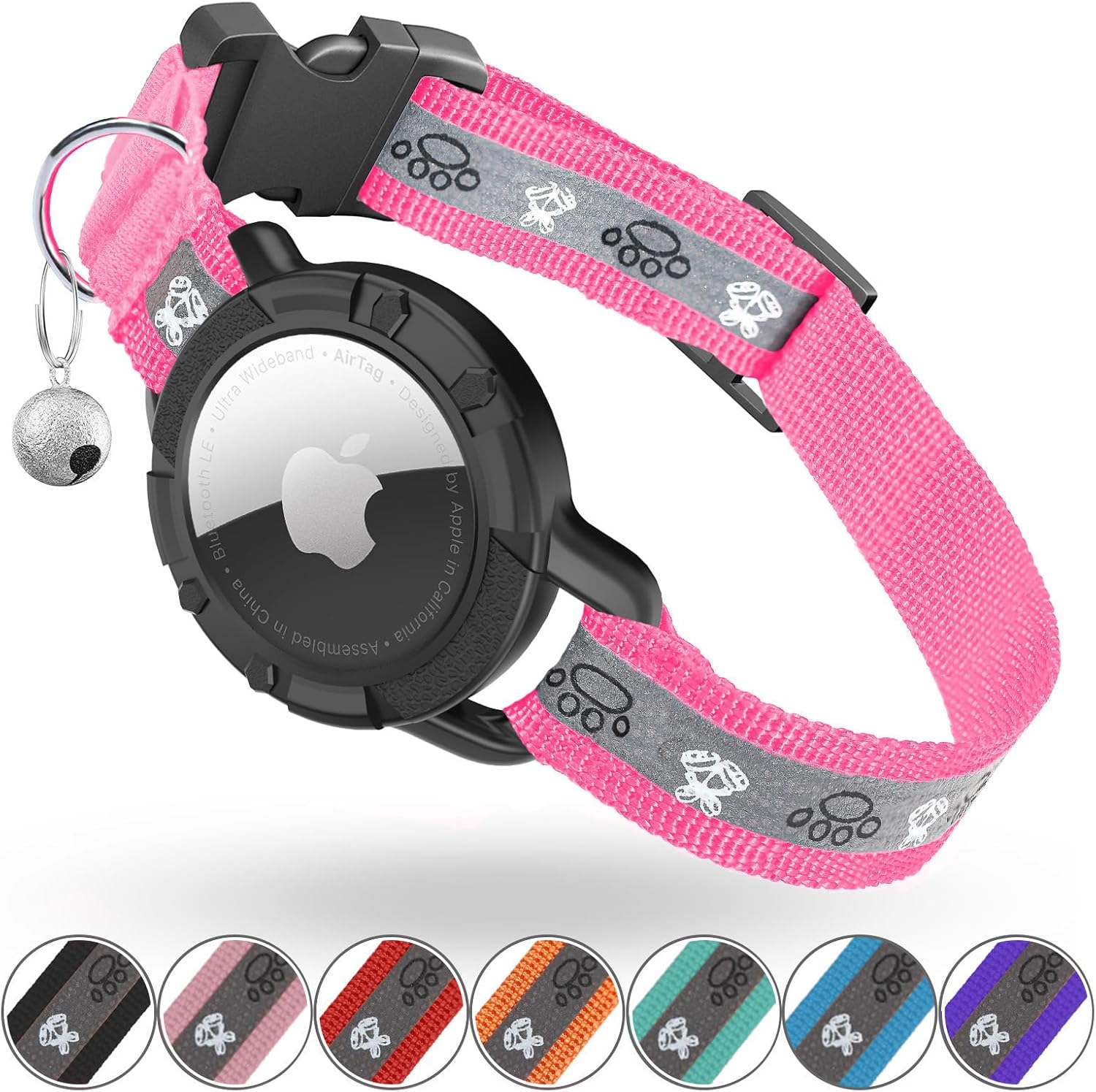 Reflective AirTag Cat Collar – Adjustable GPS Tracker with Safety Elastic & Integrated Holder