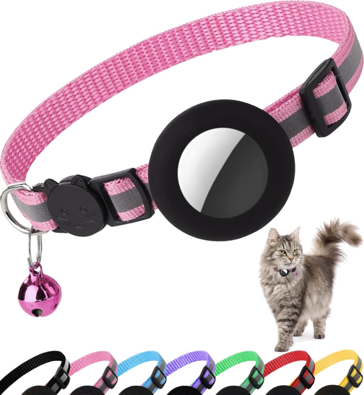 Reflective AirTag Cat Collar with Breakaway Buckle & Bell