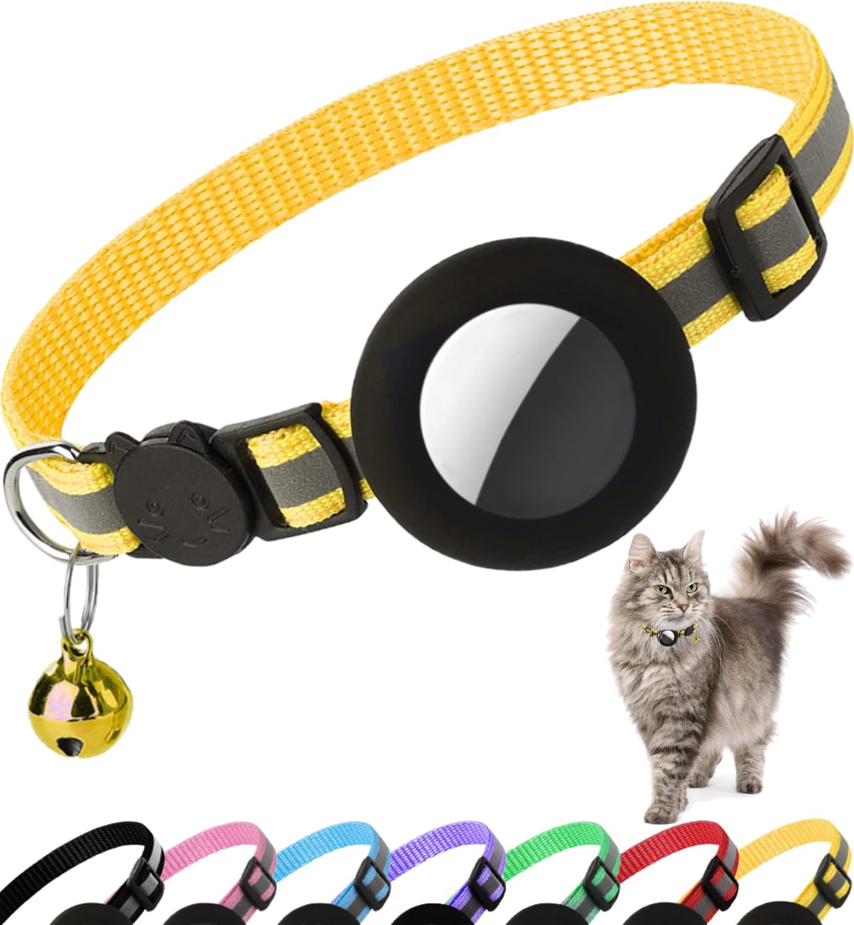 Reflective AirTag Cat Collar with Breakaway Buckle & Bell