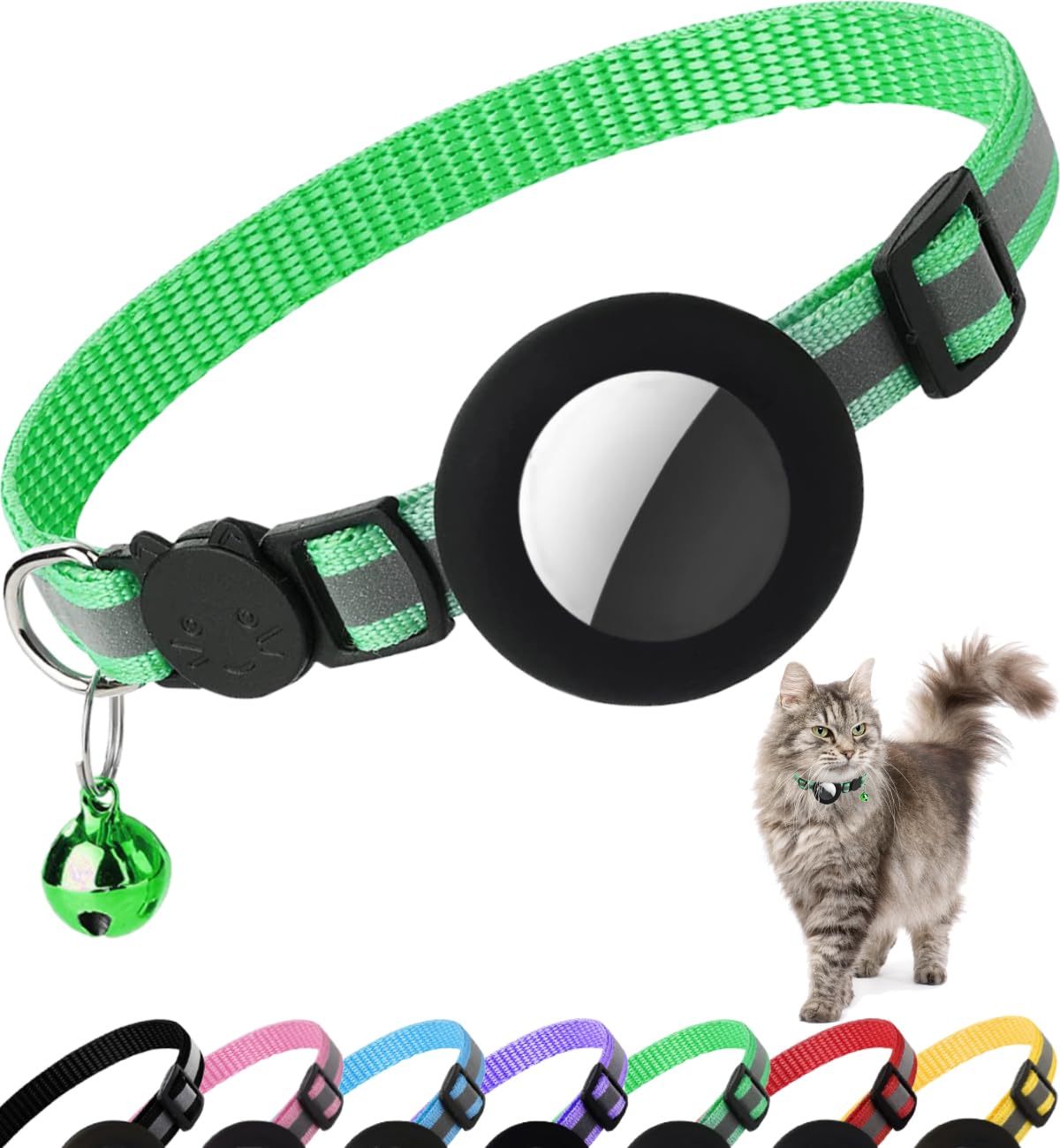 Reflective AirTag Cat Collar with Breakaway Buckle & Bell